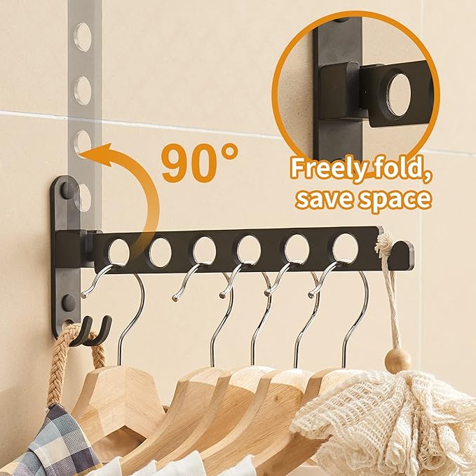 Foldable Drying Rack Clothing Wall Mounted, Metal, Sturdy and Durable, Easy to Install, Multi-Functional, for Outdoor Laundry Room Apartment Camping Trips (Two Pack, Black)