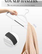 HOUSE DAY Plastic Hangers 100 Pack, White Clothes Hangers Non Slip with Rubber Grip, Heavy Duty Hanger with 360º Swivel Metal Hook, Ultra Thin Hangers Space Saving for Closet Organizer