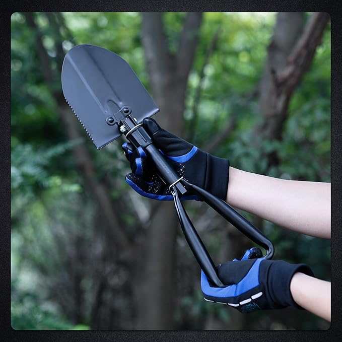 REDCAMP 18" Mini Survival Folding Camping Shovel with Cover, Manganese Steel Tri-Fold Handle Portable Tactical Shovel for Hiking, Beach, Mud, Snow, Lightweight 1.5Lbs Black