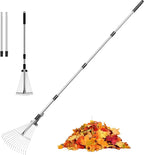 Garden Rake for Leaves, Heavy Duty Metal Adjustable Leaf Rake for Lawns, Length 37"-68", Adjustable Expandable Head 8"-15", Garden Tools for Lawn Garden Yard Flowers Beds Bush