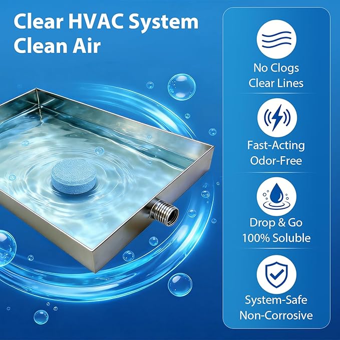 Poesie AC Drain Pan Tablets 120 Count, Condensate Tablets, Non-Clog Pan Cleaner, Effective Odor Control for All HVAC, Dehumidifiers and Appliance Pans