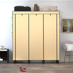 Portable Wardrobe with 10 Storage Racks and 2 Hanging Poles 6 Side Pockets Fleece Cover, Size 130 x 45 x 172 cm, Bedroom Closet Organizer (Beige)
