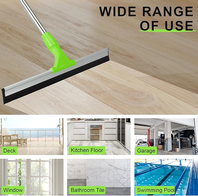 17.2"Professional Floor Scrubber Shower Squeegee,Double Flexible Rubber Silicone Broom with Long Stainless Steel Handle for Swimming Pool, Concrete Floors,Shower Tiles,Garages,Windows,Pet Hair Removal
