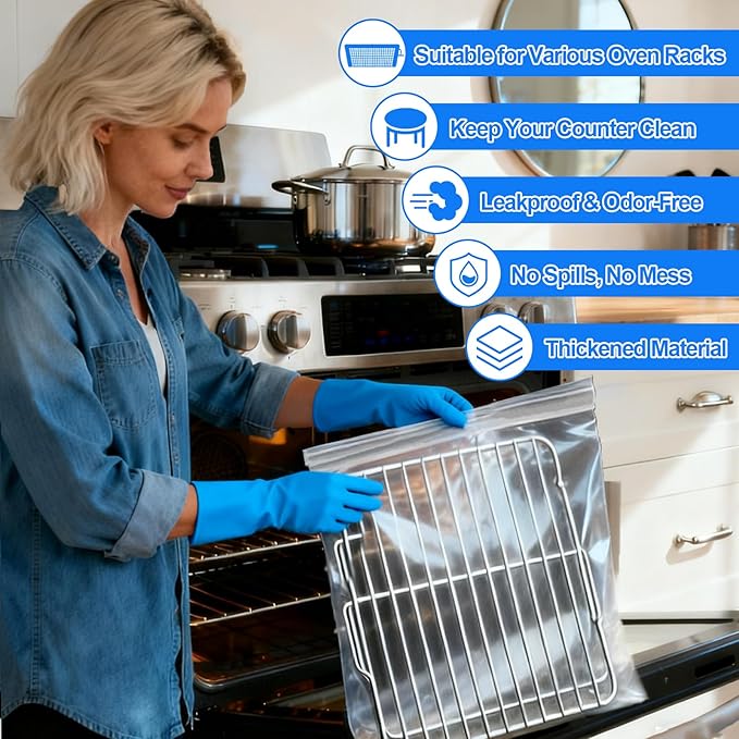 Palksky Oven Rack Cleaning Bags, Heavy Duty No Scrub Oven Rack Cleaning Bags, Reusable Leak-Resistant PE Bags for Deep Soaking Grill Grates, BBQ Racks, No Cleaner Included, 5 Pack