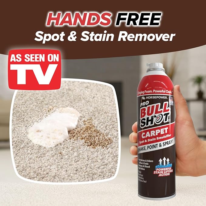 Horsepower Bull Shot Carpet Spot & Stain Remover by Horsepower, AS SEEN ON TV, Made In USA, Just Point & Spray, Stain-Lifting Foam-Action, Pet Stains & Odors, Coffee, Soda, Wine, Stains, 2 Pack