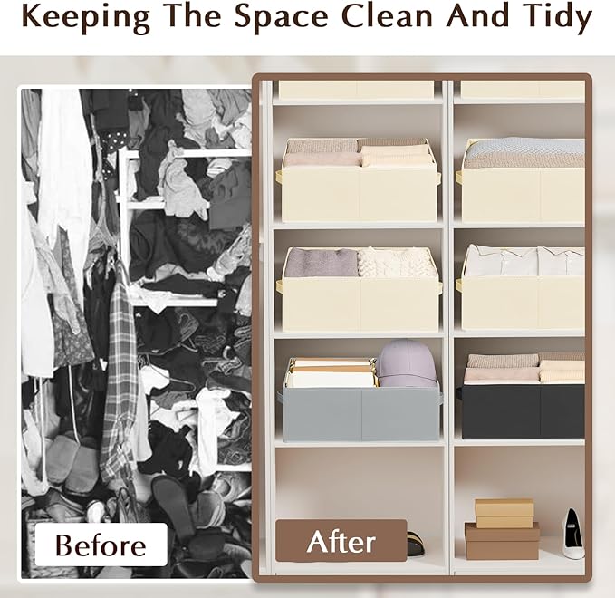 Storage Bins Cube Storage Organizer - 8 Pack Fabric Trapezoid Storage Cubes for Bins and Baskets for Shelves Collapsible Non-Separating Trapezoidal Flared Cube Organizer, Beige