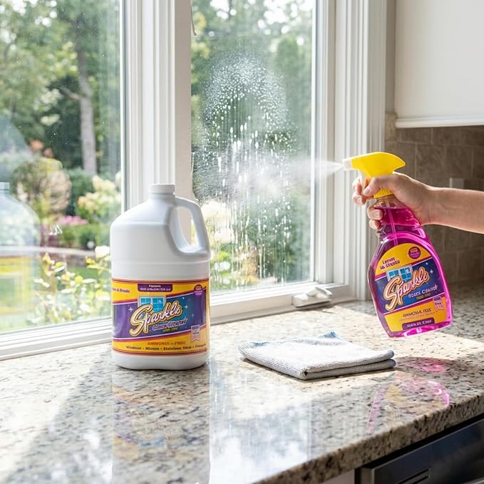 Sparkle Glass Cleaner Refill 1 Gallon (128 Fl Oz) – Ammonia-Free Heavy Duty Streak-Free Formula for Windows, Mirrors & Glass (Pack of 3)