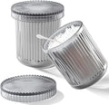 rejomiik Glass Qtip Holder Dispenser 2 Pack, Bathroom Canister Apothecary Jars with Lids, Vanity Makeup Accessories Storage Organizer for Cotton Swabs, Cotton Balls, Pads, Floss Picks, Gray
