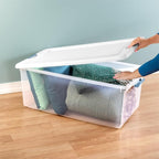 Sterilite 12-Pack Latching Box, Under Bed Storage Bins with Lids, Clear Plastic, 106 Quart - Heavy-Duty Organizing Containers for Closet, Bathroom, and Office