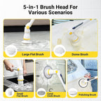 Electric Spin Scrubber, Cordless Cleaning Brush with LED Display, 4 Adjustable Angles, 3 Speeds, 2H Runtime, Adjustable Handle, 5 Brush Heads for Bathroom Tub Kitchen Tile Floor Car