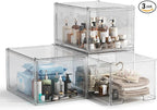 3 Pack Large Stackable Storage Drawers, Clear Plastic Drawer Organizer, Under Sink Cabinet Drawers, Pantry Organizers and Storage Drawer for Makeup, Bathroom, Kitchen, Office