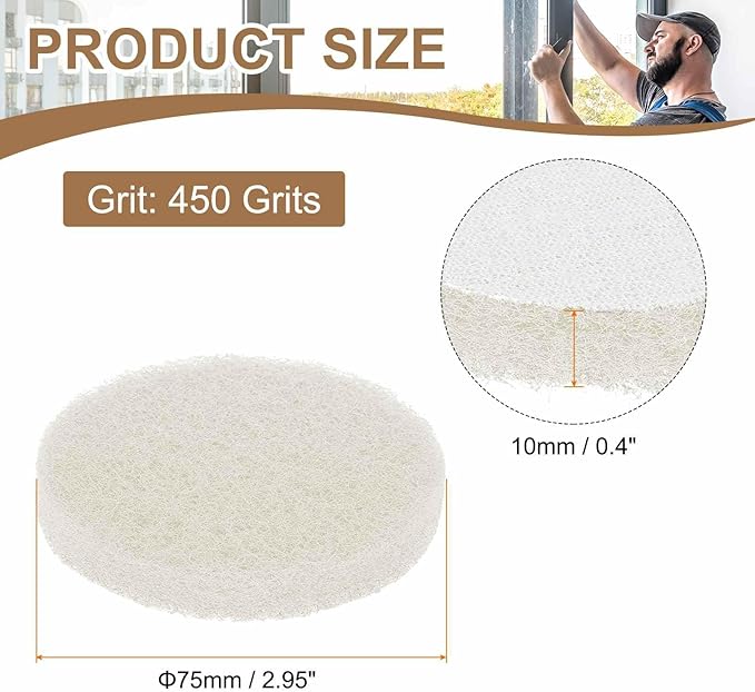 HARFINGTON 16pcs Scrubber Scouring Pads 450 Grits 3 Inch Drill Power Brush Hoop and Loop Surface Conditioning Disc Drill Scuffing Disc Scrub Pads for Home Kitchen Cleaning, White