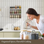 3 Tier Wooden Spice Rack, Seasoning Jars Rack Shelf Spice Organizer for Countertop or Wall Mount, Vertical Spice Holder for Kitchen Counter, Cabinet, Pantry, White