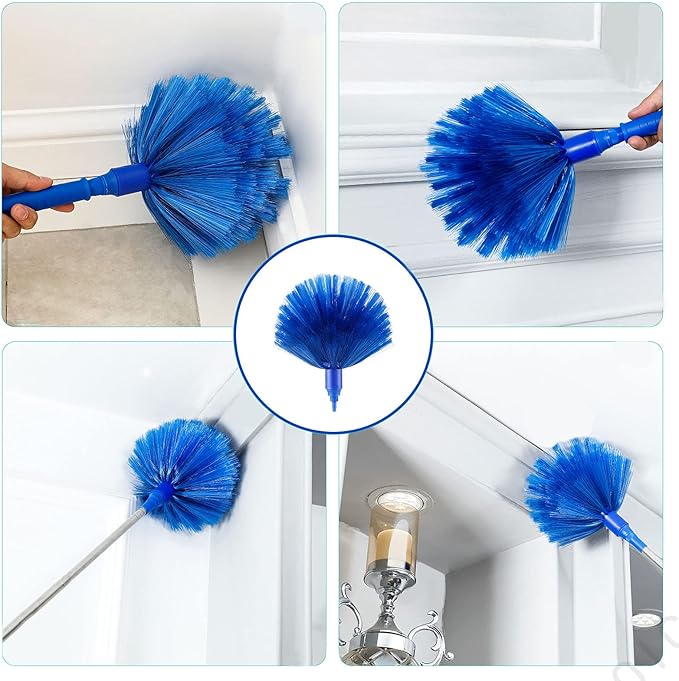 Duster, Microfiber Dusters with 2 Handle Sets, Durable 15-100 Inches Long Telescopic Rod, Washable, Feather Dusters for Cleaning Cobweb and Ceilings Fans, 5 Pack (Blue)