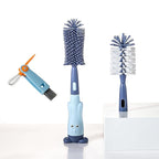 Cup Cleaning Brush, Silicone Baby Bottle Brush with Stand, Large Handle Water Bottle Brush Cleaner Set, with a Tiny Cup Lid Gap Cleaning Brush, Cup Lid Cleaner Brushes Kit, Blue
