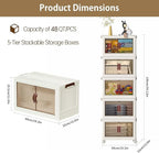 5-Tier Stackable Storage Bins with Lids & Open Front Design, Foldable Storage Bins with Wheels for Home Organization, Collapsible Space Saving Multi-Layer Organizer, 48QT