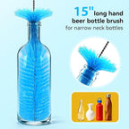 Bottle Brush Set with Straw Cleaner Brush and 3 in 1 Cup Lid Cleaning Brush, Water Bottle Cleaner with Long Handle for Cleaning Narrow Neck Beer, Cup, Wine Glasses, Tumblers, Baby Bottles