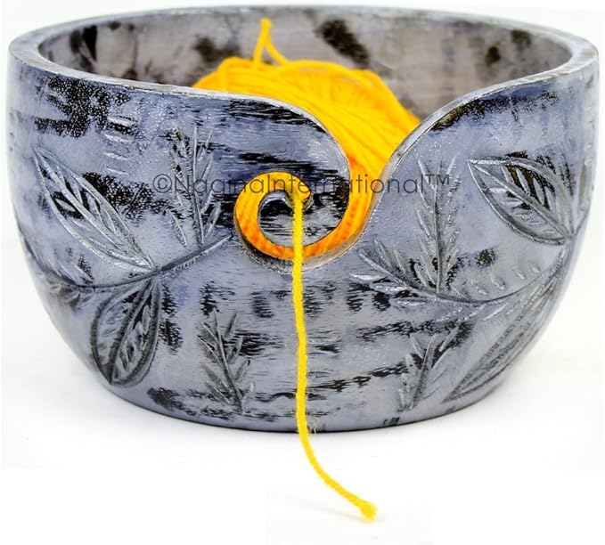 Exquisite Premium Yarn Ball Storage Bowls | Hand Painted Lovely Decor Yet Functional Yarn Dispenser (Small (6 x 3 x 6 Inches), Ash Grey)