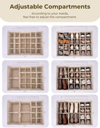 StorageWorks Shoe Organizer for Closet, Fits up to 24 Pairs, Shoe Cubby Storage Containers with Adjustable Dividers and Clear Cover, Khaki and Beige Stripes