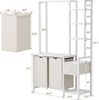 Creso hom Laundry Hamper with Shelf, 5 Tiers Tall Laundry Basket Sorter with 2 Pull-Out and Removable Bags, Clothes Rack with Laundry Sorter for Laundry Room Bathroom Bedroom, White