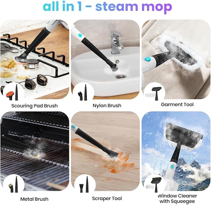 Steam Mop, All-in-One Powerful Handheld Steam Cleaner with 2 Levels Steam Mode, 350ML Tank, 23FT Cord, Quick-Heating Steam Mop Cleaner for Home and Floor Carpet Kitchen Bath Cleaning