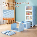 4 Tier Stackable Plastic Storage Bins with Lid and Wheels - 23 QT Closet Organizers and Storage, Foldable Storage Containers, Organization and Storage Boxes for Craft, Home, Pantry, Dorm,Blue