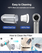 Handheld Car Vacuum Cleaner High Power,4-in-1 Small Portable Mini Cordless Brushless Motor Cleaner with 22000pa Suction Power & Air Duster,Type-C Charge,Cleaner for Home,Car(Mysterious Silver)