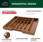 ROYAL CRAFT WOOD Luxury Bamboo Kitchen Drawer Organizer - Silverware Organizer - Utensil Holder and Cutlery Tray with Grooved Drawer Dividers for Flatware and Kitchen Utensils (9 Slot, Brown Bamboo)