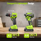 21V Cordless Drill & Impact Driver Combo Kit, 3/8" Drill & 1/4" Impact Driver, 2×2000mAh Batteries, Fast Charger, 16-Piece Bit Set for DIY Projects, Furniture Assembly & Home Repairs