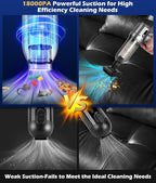 WADEO Car Vacuum Portable Cordless 18000PA, 4-in-1 Handheld Vacuum Cleaner and Air Duster with LED Display & Multi-Nozzles, Mini Hand Held Vacuum Rechargeable for Home, Car, Office, Pet Hair