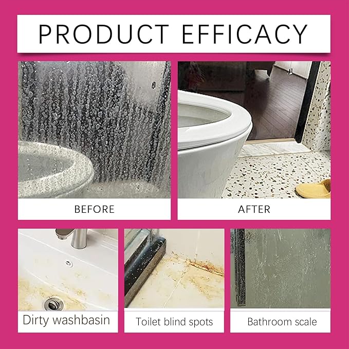 Gefanly Bathroom Cleaner, Gefanly Powerful Pink Bathroom Cleaner Spray, Heavy Duty All Purpose Bathrooms Descaler Foam Cleaners, Gentle Formula, for Tub Floor Tile,Showers,Bathtubs, Glass Surfaces