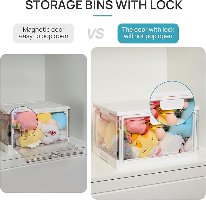 Vtopmart 8 Pack Stackable Storage Bins with Lids,24QT Clear Foldable Closet Organizer with Front-Open Doors,Plastic Storage Containers for Living Room, Bedroom, Craft Room, Dorm Organization