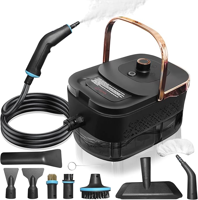 Pressurized Steam Cleaner, Steamer for Cleaning, 2500W Pressurized Steam Cleaner with 12 Attachments, Portable Steamer Cleaner for Home Car Kitchen Bathroom Furniture Tile Grout (Rose Gold)