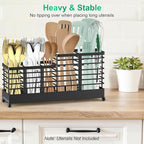 TomCare Utensil Holder with Water Absorbent Diatomite Stone 3 Removable Dividers Large Silverware Organizer Sturdy Cooking Utensils Organizer Caddy Metal kitchen Organizers and Storage for Counter