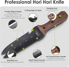 Hori Hori Garden Knife, Garden Tools with Sheath for Weeding, Planting, Digging, 7" Stainless Steel Blade with Cutting Edge, Full-Tang Walnut Wood Handle with Hanging Hole