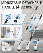 Electric Spin Scrubber Cordless - 3 Speed Rechargeable, Adjustable & Detachable Handle, 9 in 1 Brush Heads Power Scrub Brushes for Cleaning Supplies Shower Bathroom Tub Kitchen Tile Floor