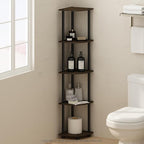 Furinno Turn-N-Tube Storage Shelves, 5-Tier Book Shelf, Corner Shelf, Toolless Open Shelves, for Organization and Storage, Living Room, Home Office, Hallway, Bedroom, Dark Brown Grain