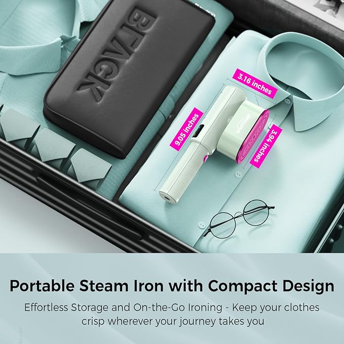 Portable Travel Steamer for Clothes, Fast Wrinkle Remover Garment Steamer for Home & Travel, 2-in-1 Iron & Steam with 90°Rotatable Head, Handheld Iron Steamer with LCD Temperature Display
