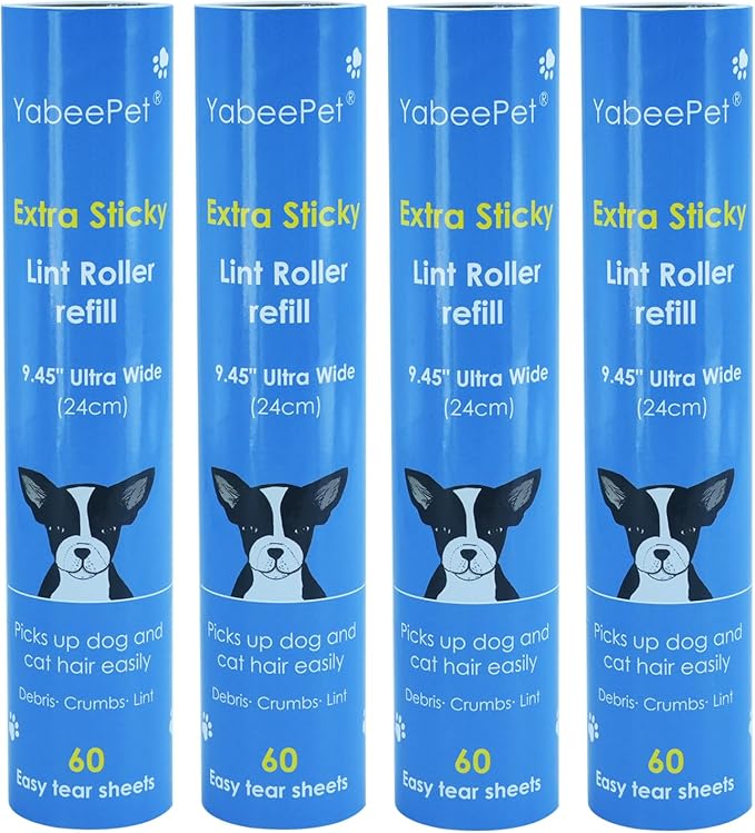 9.45" Large Lint Roller Refills, Suitable for Most 9.45in Giant Lint Rollers, Extra Sticky Rollers for Floor, Carpets, Couch, Clothing, and Pet Hair Cleaning, 4 Rolls 240 Sheets Total