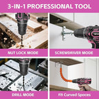 Cordless Drill Set, 12V Power Drill with 2.0Ah Battery and 2-Speed, 30Nm Torque, 25+1 Clutch Settings, 3/8" Keyless Chuck, Pink Electric Drills for Home DIY, Wood, Metal, Plastic Drilling