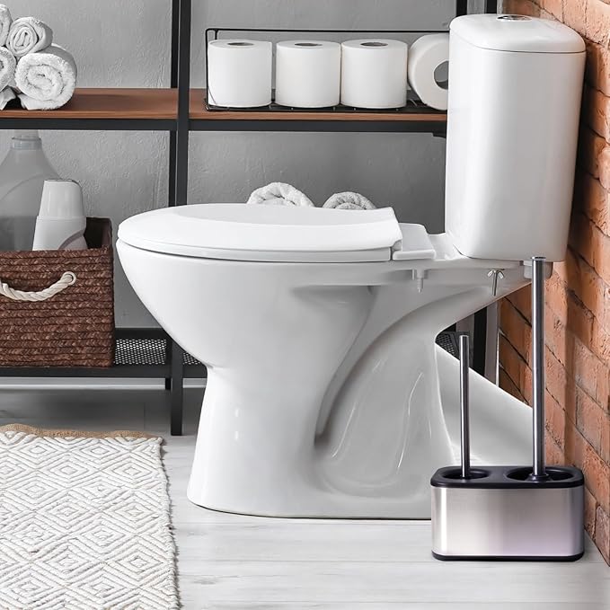 Blue Donuts Toilet Brush and Plunger Set with Holder, Sleek Minimalist Modern Stainless Steel Bathroom Accessories Toilet Plunger and Toilet Bowl Brush Combo