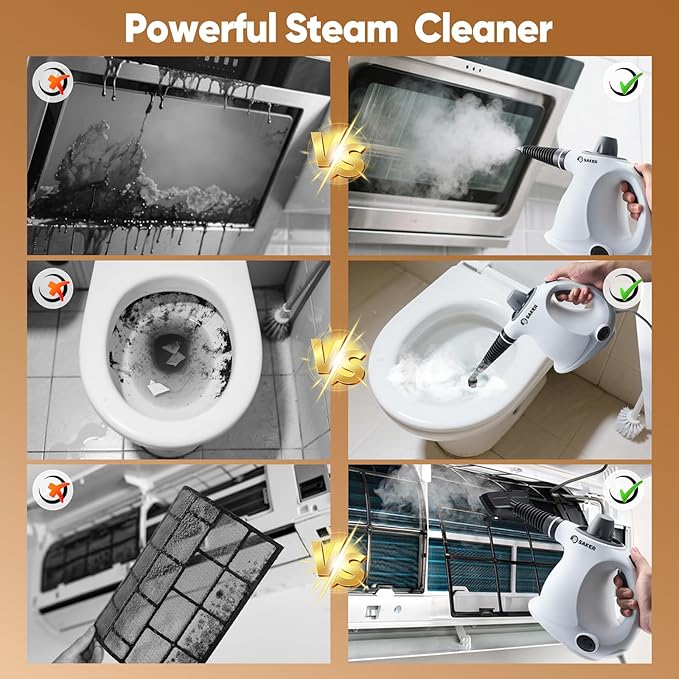 Saker Handheld Steam Cleaner,Portable Steam Cleaner for Home,Powerful 1050W Steam Cleaner Set,Includes 8 Attachments and 5 Fiber Cloths for Quick Heating & Deep Cleaning of Floors, Cars, and Kitchen