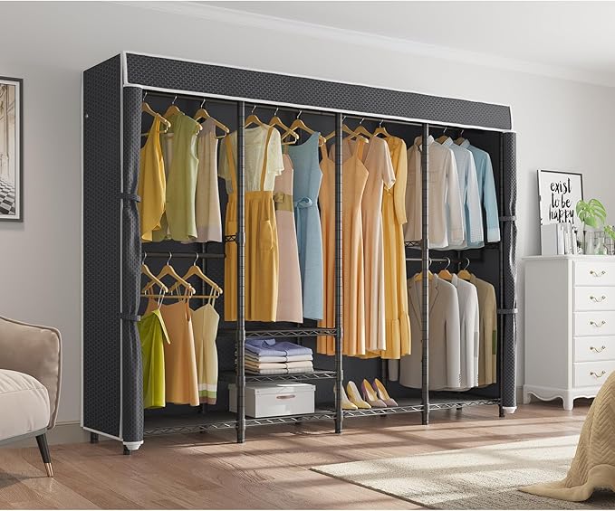 VIPEK V40C Covered Clothes Rack Heavy Duty Clothing Rack with Cover, Custom Freestanding Closet Portable Wardrobe Closet for Bedroom, Large Black Coset Rack with Black Upgarded Polyester Cover