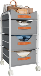 DIMJ Clothes Drawer 4 Tier - Fabric Closet Drawer System Rolling, Portable Closet Drawers for Clothes with Wheels, Small Closet Organizer & Replacement Drawers for Bedrooms, Office, Nursery, Grey
