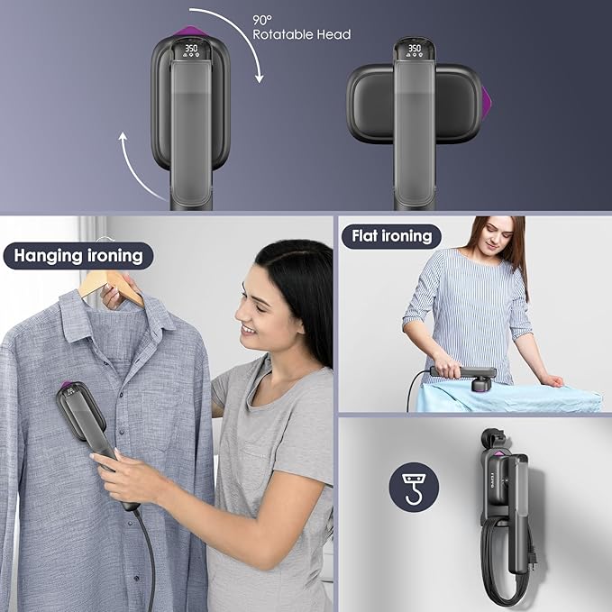 FEPPO Travel Steamer for Clothes, 110-240V Dual Voltage Portable Steamer & Iron 2 in 1, Fast Heat Up, 1100W Powerful Garment Steamer, Large Ceramic Heat Panel for Home & Global & Europe Traveling