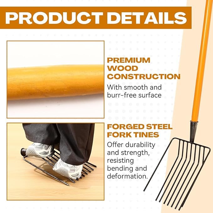 9-Tine Manure Fork, 3 Sets Heavy Duty Pitch Fork with 47.2" Wood Handle, Muck Rake Broadfork Garden Tool for Gardening Horse Stall Picking up Manure Farm