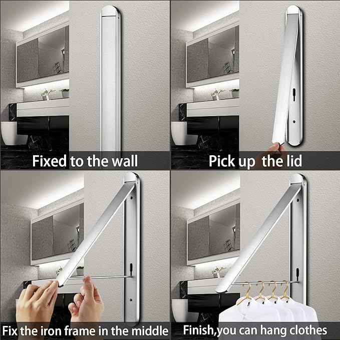 Clothes Drying Rack for Small Laundry Rooms, Clothes Drying Rack Folding Indoor, Wall Mounted Clothes Rack Foldable, (Aluminum, Silver)