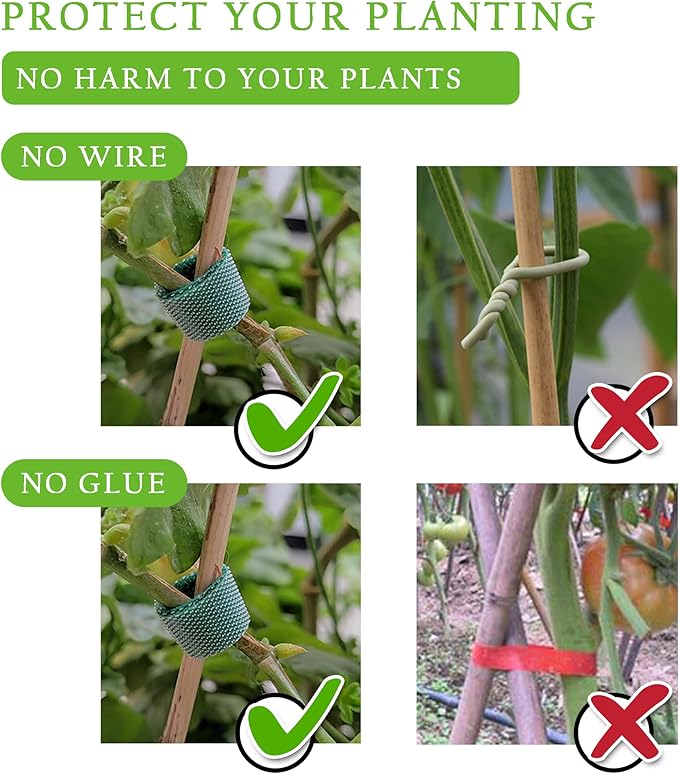 Green Garden Ties|Plant Ties for Climbing Plants 100 feet x1/2‘’in 3 Rolls|Plant Supports for Effective Growing Strong |Green-Recycled Plastic Garden Twine & Twist Ties for Tomato Stakes