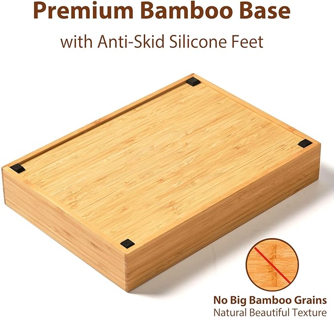 Umilife Bamboo Kitchen Drawer Organizer, 11 Inch Silverware Utensils Tray Holder with Grooved Dividers, 2.4" High Wood Caddy for Flatware Cutlery Knives