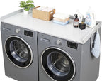 VEVOR Washer Dryer Countertop with 3 Splicing Panels, 54" x 27" Wooden Washer and Dryer Countertop with 2 Hooks, Water-Resistant Laundry Topper for Laundry Room Organization and Storage, White